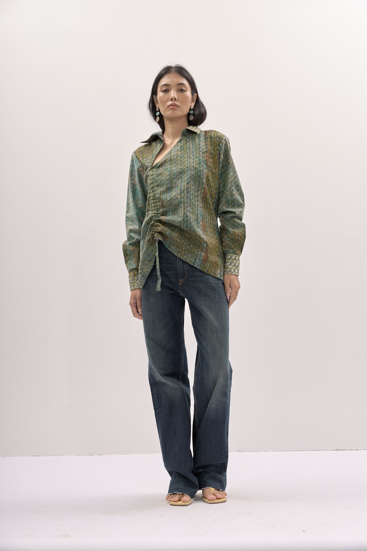Diagonal Neck Scrunch Shirt